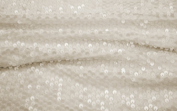 Rectangular Shiny White Fabric With Sequins, Festive Background