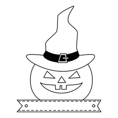pumpkin hallooween with hat witch decorative icon