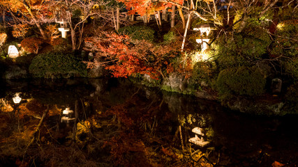 reflection of light on water in the pool at kiyomizu temple japan