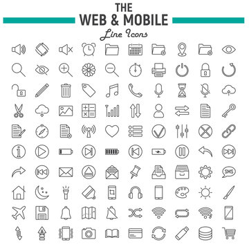 Web and Mobile line icon set, os interface symbols collection, vector sketches, logo illustrations, web signs linear pictograms package isolated on white background, eps 10.