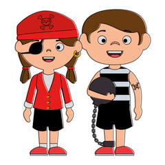little kids disguised as a pirate and prisoner