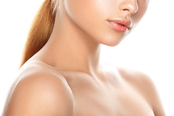 Obraz na płótnie Canvas Beautiful woman portrait with fresh clear nude make up, healthy skin, skin care.