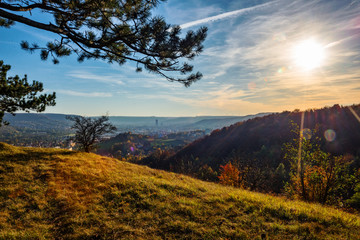 Jena, the city on the Saale in the middle of Thuringia and surrounded by mountains, in golden October.