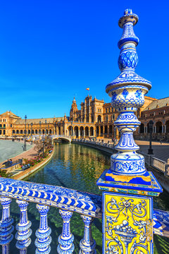 Plaza Espana. Tiled ornaments. Seville (Sevilla), Andalusia, Spain.