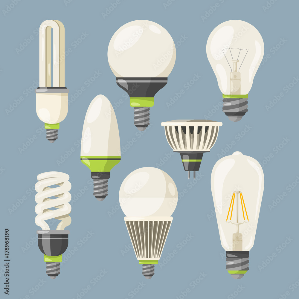 Canvas Prints incandescent bulbs, halogen and other different types. vector pictures in cartoon style