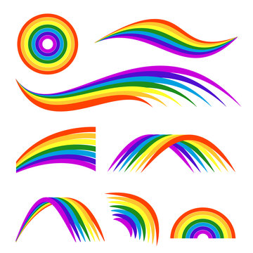 Vector illustrations of different rainbows isolate on white. Template for logo design