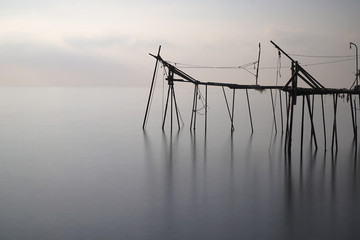 Fototapeta premium A traditional pier known as dalyan, as Turkish at Tekirdag, Turkey for old method fishing.