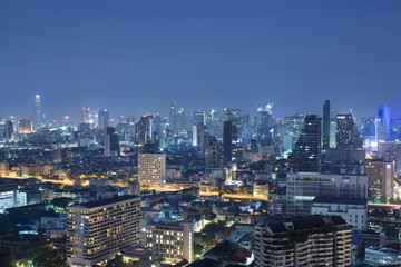 Fototapeta na wymiar Bangkok urban skyline aerial view at night.