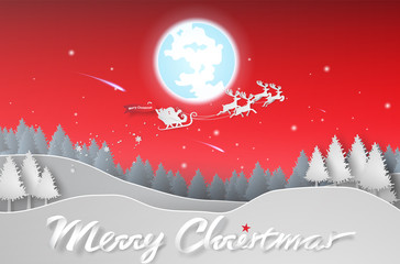 Paper art of Merry Christmas day background,mountian,vector,illustration
