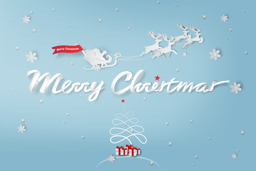 Fototapeta na wymiar Paper art of Merry Christmas day background,gift,vector,illustration