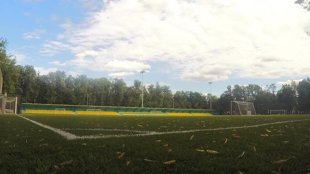 soccer goal on a stadium at summer day timelapse