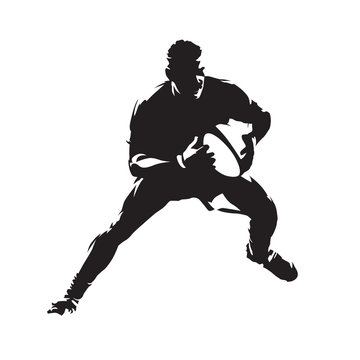 Rugby player running with ball, abstract vector silhouette