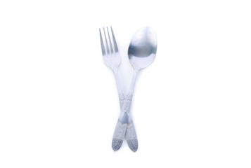 antique fork and spoon on white background