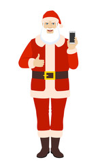 Santa Claus with mobile phone showing thumb up