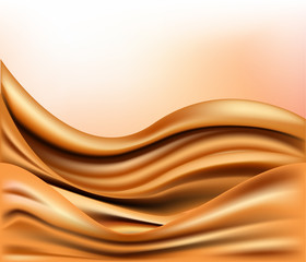 Golden satin, silk, waves. Yellow background, vector illustration