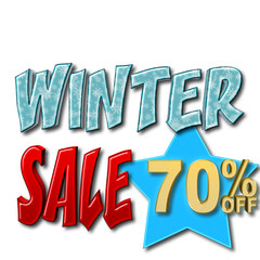 Stock Illustration - Red Sale, Ice blue Winter, Gold 70 Percent Off, Modern Banner - Sign, 3D Illustration, White Background.