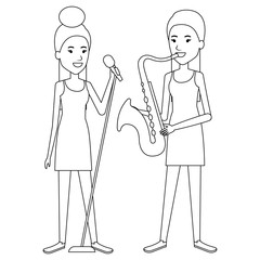 women singing and playing saxophone