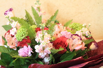 Solemn bouquet of flowers for beautiful ladies, bunch of roses