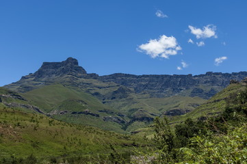 Part of awesome Drakensberg mountain with clouds, South Africa