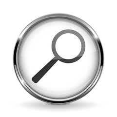 Round 3d button with metal frame. Search or browse icon