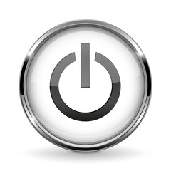 Round 3d button with metal frame. Power or standby icon