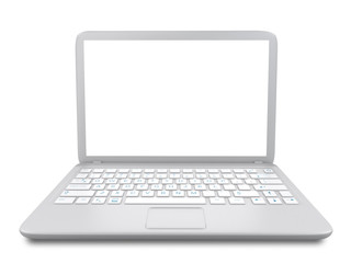 Modern Laptop PC with blank LCD screen isolated on white background -3D rendering, mock up tempate