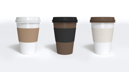 3d render coffee cup paper cup mock up white brown black white background packaging drink concept