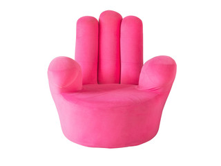 Front view of nice new , Hand shaped pink sofa isolated on white background with clipping path.