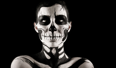 Pretty woman with skeleton tattoo