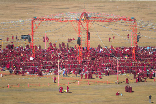 Lamas Tibetan Ceremony In Yarchen Gar , Baiyu China