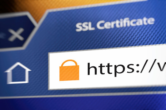 Close-up of a browser window showing lock icon during SSL connection