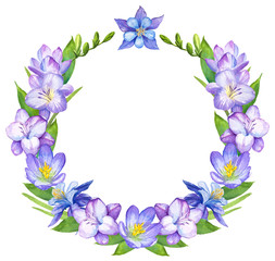 Watercolor hand painted wreath on white background