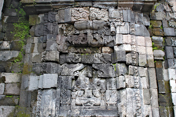 Decorative wall with carvings in the Sewu Temple - the second largest Buddhist temple complex in Java; built in 8th century;