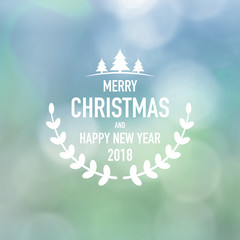 Merry Christmas and Happy New Year 2018 symbol on abstract blur background.