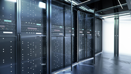 Server room or server computers with data hud.3d rendering.
