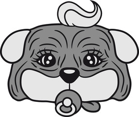 gesicht kopf baby kind windel schnuller mops klein dick hund welpe süß niedlich haustier comic cartoon