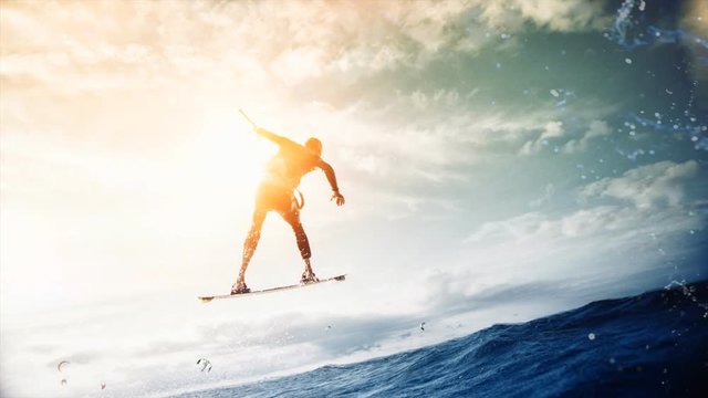Cinemagraph of man kite surfing in ocean off of Hawaii
