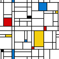 Mondrian style abstract geometric seamless pattern.