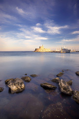 Naklejka premium Agios Nikolaos fortress on the Mandraki harbour of Rhodes Greece