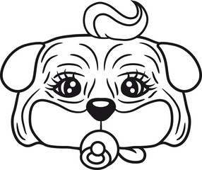 gesicht kopf baby kind windel schnuller mops klein dick hund welpe süß niedlich haustier comic cartoon