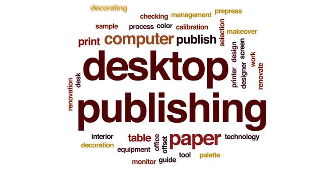 Desktop publishing animated word cloud, text design animation.