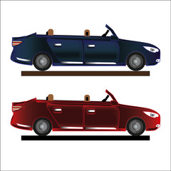Blue and red car on white background