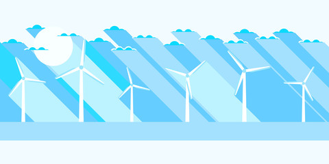 Wind turbine flat landscape. Renewable energy. Vector illustration
