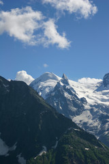 Mountain landscapes and summits on a sunny day.