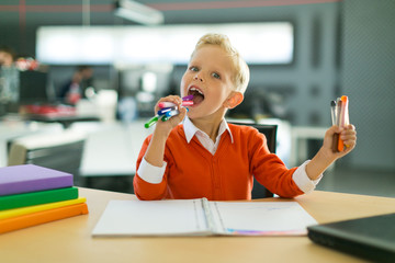 Boy draw in the office