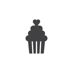 Cupcake with heart icon vector, filled flat sign, solid pictogram isolated on white. Love and valentine's day symbol, logo illustration.