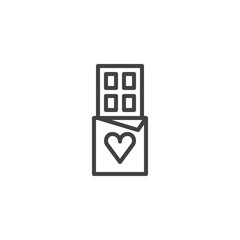 Chocolate bar with heart line icon, outline vector sign, linear style pictogram isolated on white. Symbol, logo illustration. Editable stroke
