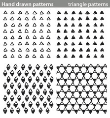 Hand drawn patterns, triangle patterns. Four different seamless patterns made with hand drawn triangles. 