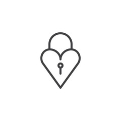 Heart padlock line icon, outline vector sign, linear style pictogram isolated on white. Symbol, logo illustration. Editable stroke