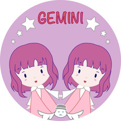 Cute Zodiac Sign - Gemini - Vector illustration
